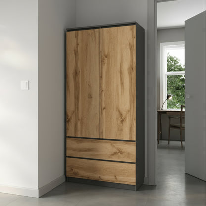 Home Collective Kleiderschrank Schrank Mehrzweckschrank Haushaltsschrank 90x50x180 cm (BxTxH)  mit 2 Schubladen, 3 Einlegeböden & Kleiderstange  – robust, platzsparend & vielseitig