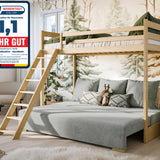 Hochbett 90x200 cm weiß mit Schlafsofa 140x200 cm Couch in Cord-Stoff OEKO-TEX 100 mit 3 Kissen, Etagenbett Stockbett 200x90 mit Leiter und Schlafcouch 200x140