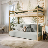 Hochbett 90x200 cm weiß mit Schlafsofa 140x200 cm Couch in Cord-Stoff OEKO-TEX 100 mit 3 Kissen, Etagenbett Stockbett 200x90 mit Leiter und Schlafcouch 200x140