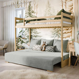 Hochbett 90x200 cm weiß mit Schlafsofa 140x200 cm Couch in Cord-Stoff OEKO-TEX 100 mit 3 Kissen, Etagenbett Stockbett 200x90 mit Leiter und Schlafcouch 200x140