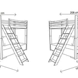Hochbett 90x200 cm weiß mit Schlafsofa 140x200 cm Couch in Cord-Stoff OEKO-TEX 100 mit 3 Kissen, Etagenbett Stockbett 200x90 mit Leiter und Schlafcouch 200x140