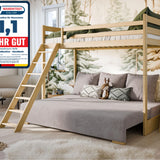 Hochbett 90x200 cm weiß mit Schlafsofa 140x200 cm Couch in Cord-Stoff OEKO-TEX 100 mit 3 Kissen, Etagenbett Stockbett 200x90 mit Leiter und Schlafcouch 200x140