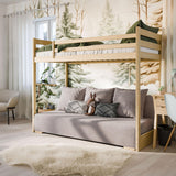 Hochbett 90x200 cm weiß mit Schlafsofa 140x200 cm Couch in Cord-Stoff OEKO-TEX 100 mit 3 Kissen, Etagenbett Stockbett 200x90 mit Leiter und Schlafcouch 200x140