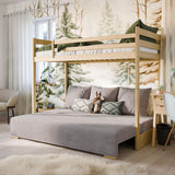 Hochbett 90x200 cm weiß mit Schlafsofa 140x200 cm Couch in Cord-Stoff OEKO-TEX 100 mit 3 Kissen, Etagenbett Stockbett 200x90 mit Leiter und Schlafcouch 200x140