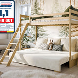 Hochbett 90x200 cm weiß mit Schlafsofa 140x200 cm Couch in Cord-Stoff OEKO-TEX 100 mit 3 Kissen, Etagenbett Stockbett 200x90 mit Leiter und Schlafcouch 200x140