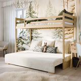 Hochbett 90x200 cm weiß mit Schlafsofa 140x200 cm Couch in Cord-Stoff OEKO-TEX 100 mit 3 Kissen, Etagenbett Stockbett 200x90 mit Leiter und Schlafcouch 200x140