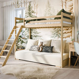 Hochbett 90x200 cm weiß mit Schlafsofa 140x200 cm Couch in Cord-Stoff OEKO-TEX 100 mit 3 Kissen, Etagenbett Stockbett 200x90 mit Leiter und Schlafcouch 200x140