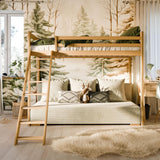 Hochbett 90x200 cm weiß mit Schlafsofa 140x200 cm Couch in Cord-Stoff OEKO-TEX 100 mit 3 Kissen, Etagenbett Stockbett 200x90 mit Leiter und Schlafcouch 200x140