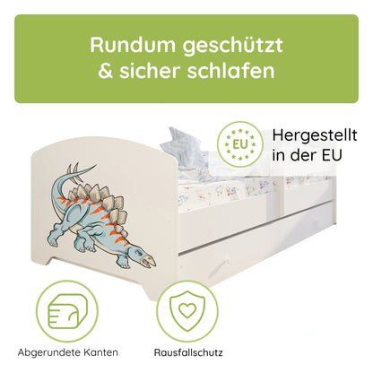 Kids Collective Kinderbett 70x140 / 80x160 Komplett Set inkl. Matratze, Lattenrost, Schublade & Rausfallschutz | Einzelbett für Kinder von 2 – 10 Jahren | weiß mit wählbarem Motiv