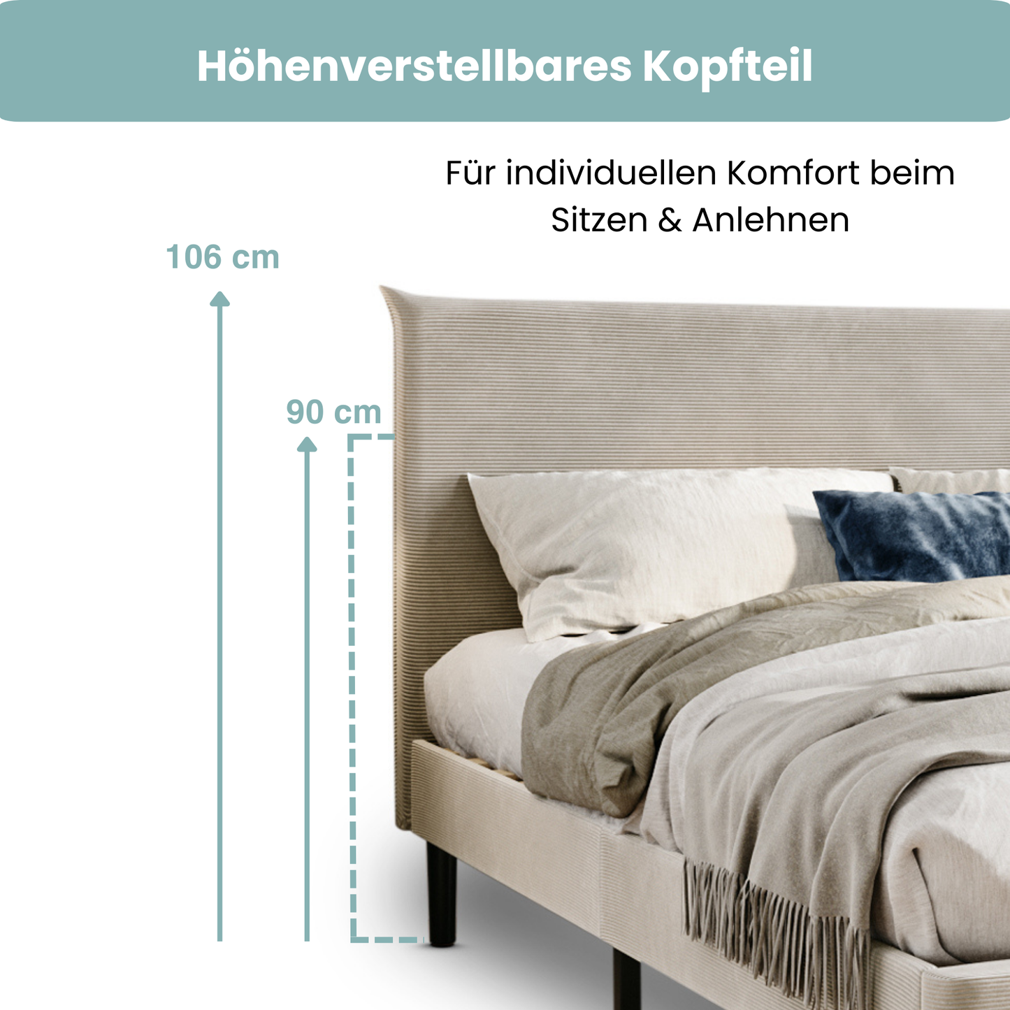 Bett 140x200 und 160x200 cm, Polsterbett mit Lattenrost, Bettgestell 140x200 & 160x200 cm, Doppelbett mit weichem Cord & Samt bezug und gepolstertem Kopfteil, robustes Gestell, hoher Liegekomfort