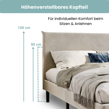 Bett 140x200 und 160x200 cm, Polsterbett mit Lattenrost, Bettgestell 140x200 & 160x200 cm, Doppelbett mit weichem Cord & Samt bezug und gepolstertem Kopfteil, robustes Gestell, hoher Liegekomfort