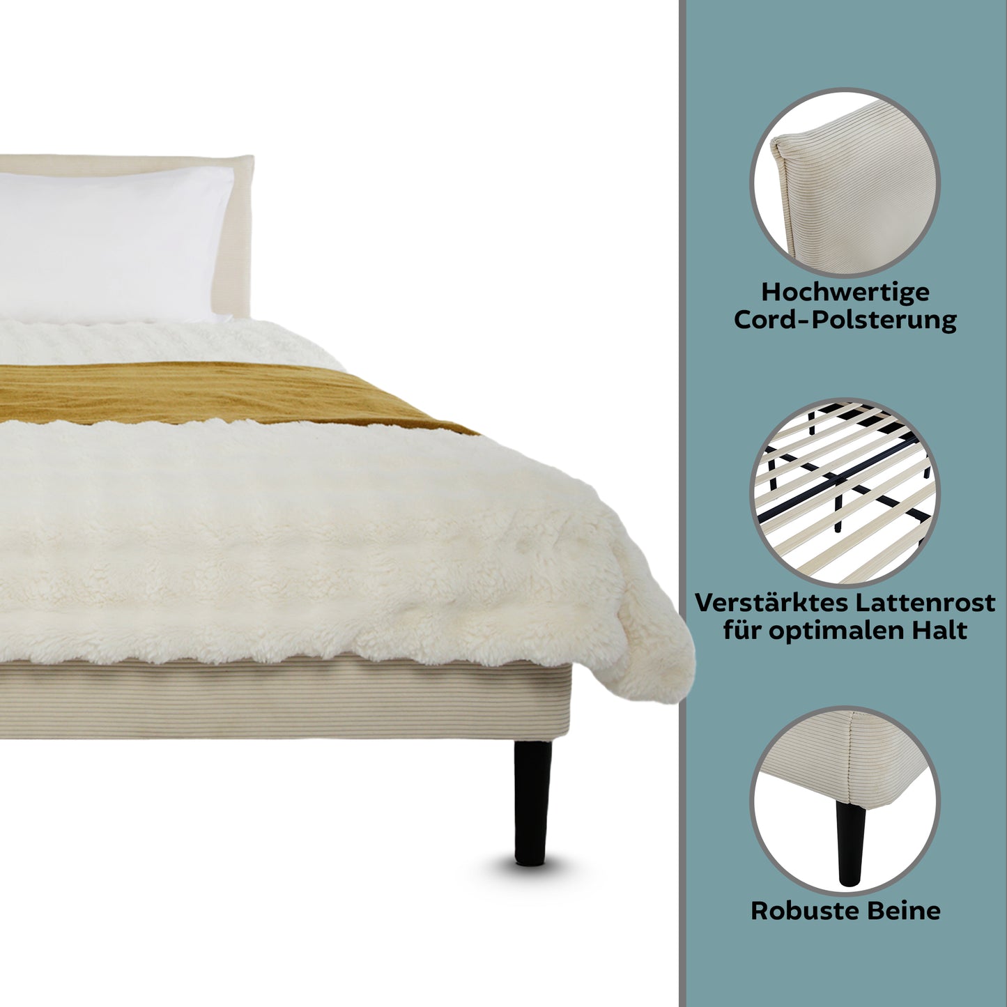 Bett 140x200 und 160x200 cm, Polsterbett mit Lattenrost, Bettgestell 140x200 & 160x200 cm, Doppelbett mit weichem Cord & Samt bezug und gepolstertem Kopfteil, robustes Gestell, hoher Liegekomfort