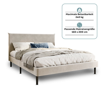 Bett 140x200 und 160x200 cm, Polsterbett mit Lattenrost, Bettgestell 140x200 & 160x200 cm, Doppelbett mit weichem Cord & Samt bezug und gepolstertem Kopfteil, robustes Gestell, hoher Liegekomfort