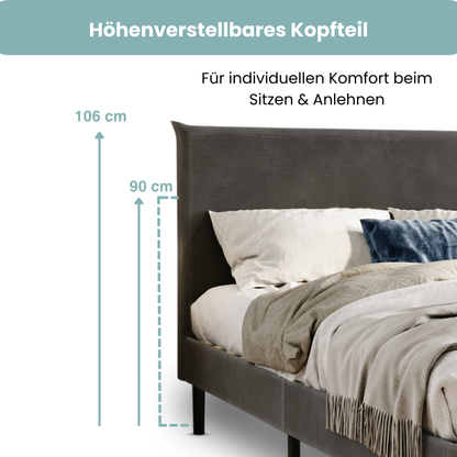 Bett 140x200 und 160x200 cm, Polsterbett mit Lattenrost, Bettgestell 140x200 & 160x200 cm, Doppelbett mit weichem Cord & Samt bezug und gepolstertem Kopfteil, robustes Gestell, hoher Liegekomfort
