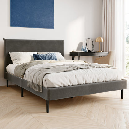 Bett 140x200 und 160x200 cm, Polsterbett mit Lattenrost, Bettgestell 140x200 & 160x200 cm, Doppelbett mit weichem Cord & Samt bezug und gepolstertem Kopfteil, robustes Gestell, hoher Liegekomfort