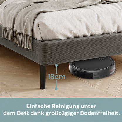 Bett 140x200 und 160x200 cm, Polsterbett mit Lattenrost, Bettgestell 140x200 & 160x200 cm, Doppelbett mit weichem Cord & Samt bezug und gepolstertem Kopfteil, robustes Gestell, hoher Liegekomfort