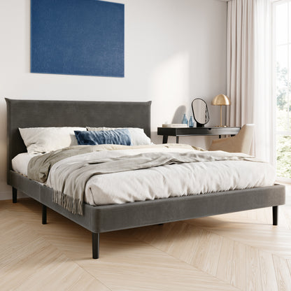 Bett 140x200 und 160x200 cm, Polsterbett mit Lattenrost, Bettgestell 140x200 & 160x200 cm, Doppelbett mit weichem Cord & Samt bezug und gepolstertem Kopfteil, robustes Gestell, hoher Liegekomfort