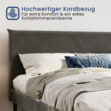 Bett 140x200 und 160x200 cm, Polsterbett mit Lattenrost, Bettgestell 140x200 & 160x200 cm, Doppelbett mit weichem Cord & Samt bezug und gepolstertem Kopfteil, robustes Gestell, hoher Liegekomfort