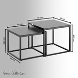 Couchtisch Klein 2er Set aus Holz, Wohnzimmertisch Modern, Beistelltisch Set 2 in 1 mit Metallgestell für Wohnzimmer Büro Beistelltisch Loft Design TWIN, kratzfeste Oberfläche