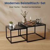 Couchtisch Klein 2er Set aus Holz, Wohnzimmertisch Modern, Beistelltisch Set 2 in 1 mit Metallgestell für Wohnzimmer Büro Beistelltisch Loft Design TWIN, kratzfeste Oberfläche