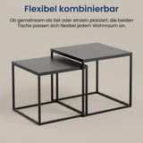 Couchtisch Klein 2er Set aus Holz, Wohnzimmertisch Modern, Beistelltisch Set 2 in 1 mit Metallgestell für Wohnzimmer Büro Beistelltisch Loft Design TWIN, kratzfeste Oberfläche