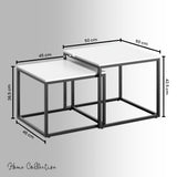 Couchtisch Klein 2er Set aus Holz, Wohnzimmertisch Modern, Beistelltisch Set 2 in 1 mit Metallgestell für Wohnzimmer Büro Beistelltisch Loft Design TWIN, kratzfeste Oberfläche
