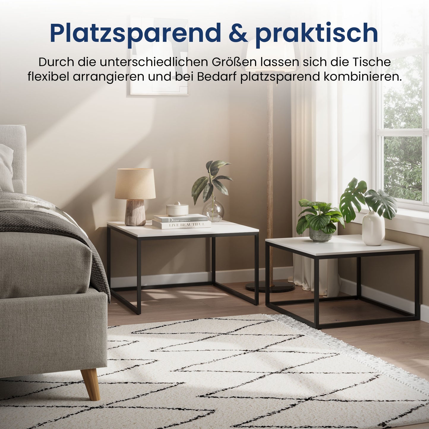 Couchtisch Klein 2er Set aus Holz, Wohnzimmertisch Modern, Beistelltisch Set 2 in 1 mit Metallgestell für Wohnzimmer Büro Beistelltisch Loft Design TWIN, kratzfeste Oberfläche