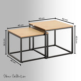 Couchtisch Klein 2er Set aus Holz, Wohnzimmertisch Modern, Beistelltisch Set 2 in 1 mit Metallgestell für Wohnzimmer Büro Beistelltisch Loft Design TWIN, kratzfeste Oberfläche