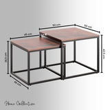 Couchtisch Klein 2er Set aus Holz, Wohnzimmertisch Modern, Beistelltisch Set 2 in 1 mit Metallgestell für Wohnzimmer Büro Beistelltisch Loft Design TWIN, kratzfeste Oberfläche