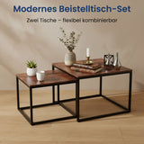 Couchtisch Klein 2er Set aus Holz, Wohnzimmertisch Modern, Beistelltisch Set 2 in 1 mit Metallgestell für Wohnzimmer Büro Beistelltisch Loft Design TWIN, kratzfeste Oberfläche