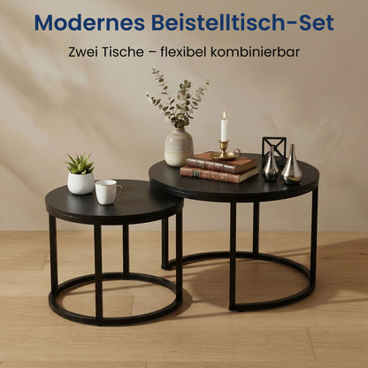 Couchtisch Klein 2er Set aus Holz, Wohnzimmertisch Modern, Beistelltisch Set 2 in 1 mit Metallgestell für Wohnzimmer Büro Beistelltisch Loft Design TWIN, kratzfeste Oberfläche