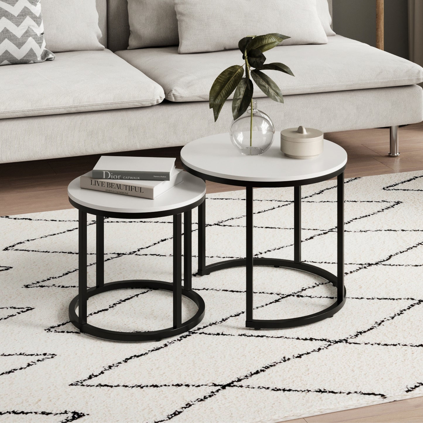 Couchtisch Klein 2er Set aus Holz, Wohnzimmertisch Modern, Beistelltisch Set 2 in 1 mit Metallgestell für Wohnzimmer Büro Beistelltisch Loft Design TWIN, kratzfeste Oberfläche