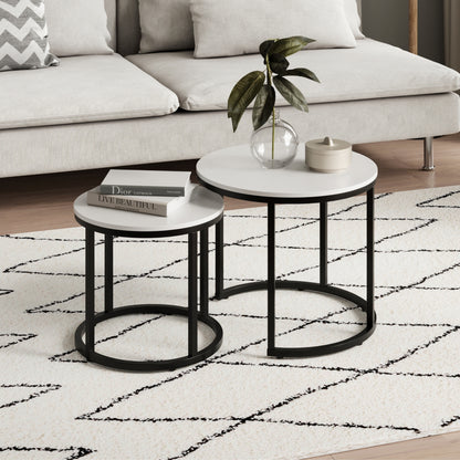 Couchtisch Klein 2er Set aus Holz, Wohnzimmertisch Modern, Beistelltisch Set 2 in 1 mit Metallgestell für Wohnzimmer Büro Beistelltisch Loft Design TWIN, kratzfeste Oberfläche