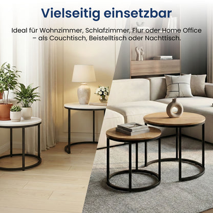 Couchtisch Klein 2er Set aus Holz, Wohnzimmertisch Modern, Beistelltisch Set 2 in 1 mit Metallgestell für Wohnzimmer Büro Beistelltisch Loft Design TWIN, kratzfeste Oberfläche