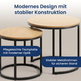 Couchtisch Klein 2er Set aus Holz, Wohnzimmertisch Modern, Beistelltisch Set 2 in 1 mit Metallgestell für Wohnzimmer Büro Beistelltisch Loft Design TWIN, kratzfeste Oberfläche