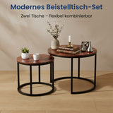 Couchtisch Klein 2er Set aus Holz, Wohnzimmertisch Modern, Beistelltisch Set 2 in 1 mit Metallgestell für Wohnzimmer Büro Beistelltisch Loft Design TWIN, kratzfeste Oberfläche