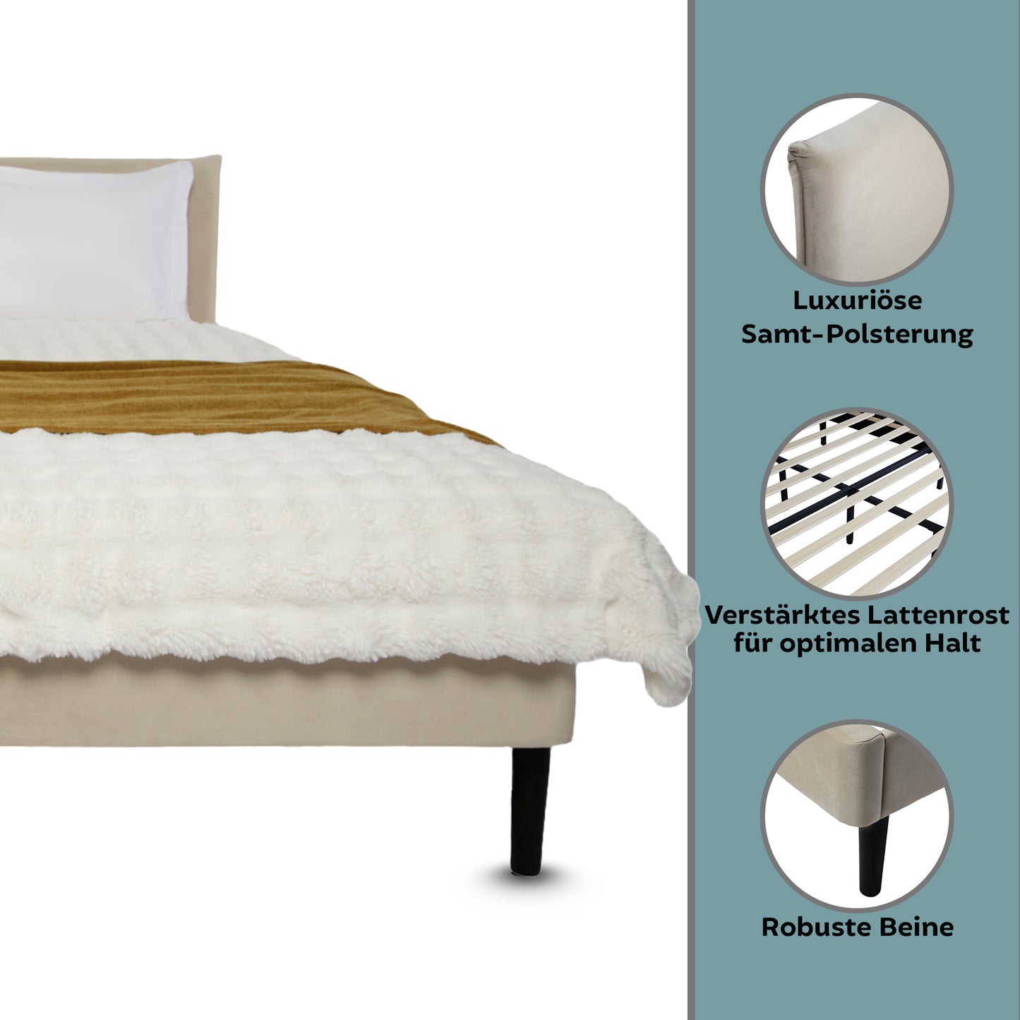 Bett 140x200 und 160x200 cm, Polsterbett mit Lattenrost, Bettgestell 140x200 & 160x200 cm, Doppelbett mit weichem Cord & Samt bezug und gepolstertem Kopfteil, robustes Gestell, hoher Liegekomfort