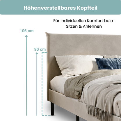 Bett 140x200 und 160x200 cm, Polsterbett mit Lattenrost, Bettgestell 140x200 & 160x200 cm, Doppelbett mit weichem Cord & Samt bezug und gepolstertem Kopfteil, robustes Gestell, hoher Liegekomfort