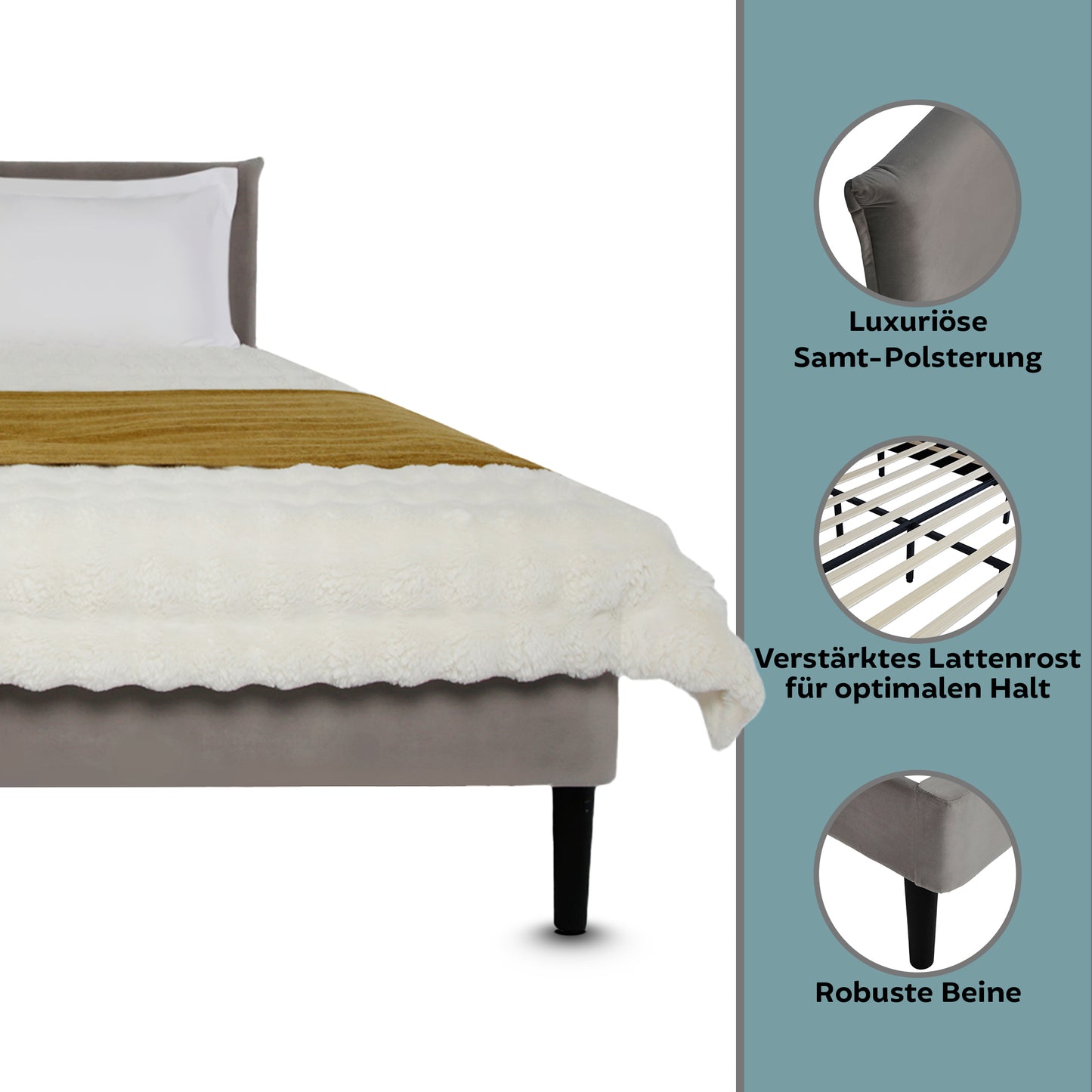 Bett 140x200 und 160x200 cm, Polsterbett mit Lattenrost, Bettgestell 140x200 & 160x200 cm, Doppelbett mit weichem Cord & Samt bezug und gepolstertem Kopfteil, robustes Gestell, hoher Liegekomfort