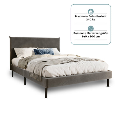 Bett 140x200 und 160x200 cm, Polsterbett mit Lattenrost, Bettgestell 140x200 & 160x200 cm, Doppelbett mit weichem Cord & Samt bezug und gepolstertem Kopfteil, robustes Gestell, hoher Liegekomfort