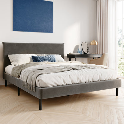 Bett 140x200 und 160x200 cm, Polsterbett mit Lattenrost, Bettgestell 140x200 & 160x200 cm, Doppelbett mit weichem Cord & Samt bezug und gepolstertem Kopfteil, robustes Gestell, hoher Liegekomfort