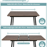 Esstisch ausziehbar, moderner Tisch Küchentisch, mit Klappverlängerung für schnelles Ausziehen von 120 cm auf 160 cm, Esszimmertisch mit Metallbeinen für 4-6 Personen | 120-160x80x75 cm (LxBxH)