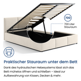 Bett 140x200 / 160x200 cm Doppelbett Polsterbett Bettgestell mit Lattenrost aus Metall, hydraulischer Bettkasten, Samtbezug in beige oder dunkelgrau, viel Stauraum, modern & pflegeleicht