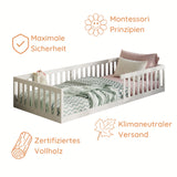 Kinderbett Bodenbett 90x200 | 120x200 | 140x200 cm mit Rausfallschutz & Lattenrost Montessori Bett Bed Gitterbett Kinder Jugendbett Einzelbett optional mit Matratze