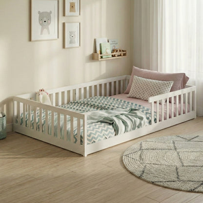 Kinderbett Bodenbett 90x200 | 120x200 | 140x200 cm mit Rausfallschutz & Lattenrost Montessori Bett Bed Gitterbett Kinder Jugendbett Einzelbett optional mit Matratze