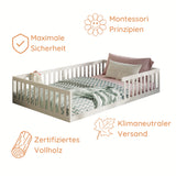 Kinderbett Bodenbett 90x200 | 120x200 | 140x200 cm mit Rausfallschutz & Lattenrost Montessori Bett Bed Gitterbett Kinder Jugendbett Einzelbett optional mit Matratze