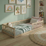 Kinderbett Bodenbett 90x200 | 120x200 | 140x200 cm mit Rausfallschutz & Lattenrost Montessori Bett Bed Gitterbett Kinder Jugendbett Einzelbett optional mit Matratze