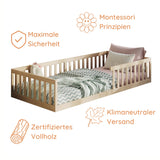 Kinderbett Bodenbett 90x200 | 120x200 | 140x200 cm mit Rausfallschutz & Lattenrost Montessori Bett Bed Gitterbett Kinder Jugendbett Einzelbett optional mit Matratze
