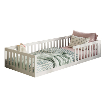 Kinderbett Bodenbett 90x200 | 120x200 | 140x200 cm mit Rausfallschutz & Lattenrost Montessori Bett Bed Gitterbett Kinder Jugendbett Einzelbett optional mit Matratze