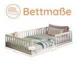 Kinderbett Bodenbett 90x200 | 120x200 | 140x200 cm mit Rausfallschutz & Lattenrost Montessori Bett Bed Gitterbett Kinder Jugendbett Einzelbett optional mit Matratze